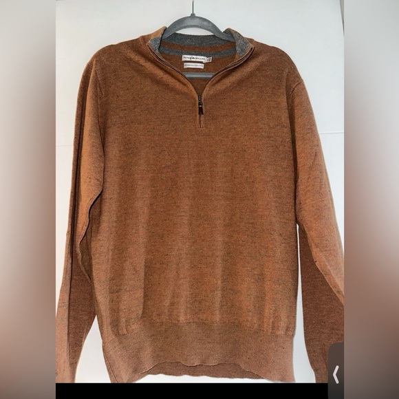 Peter Millar Sweater Mens S Brown/Orange Merino Wool Cotton Sweater 1/4 Zip - Picture 1 of 4